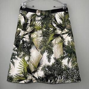 Worthington Size 12 Tropical Plants Skirt Green White Resortwear Beachy Vacation